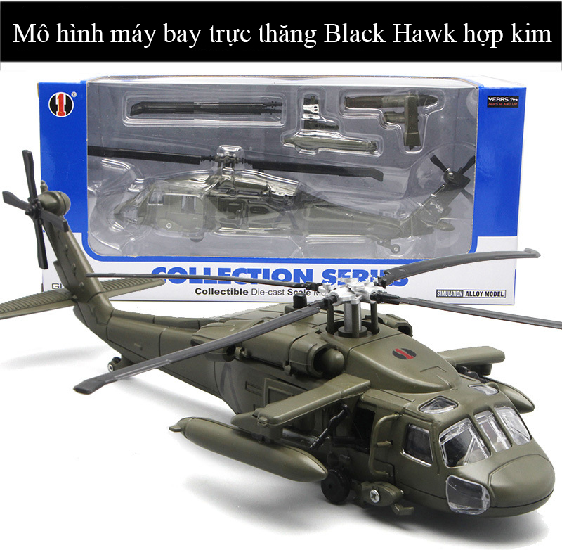 Mô hình máy bay trực thăng UH-60 Black Hawk bằng hợp kim có nhạc và đèn chạy cót