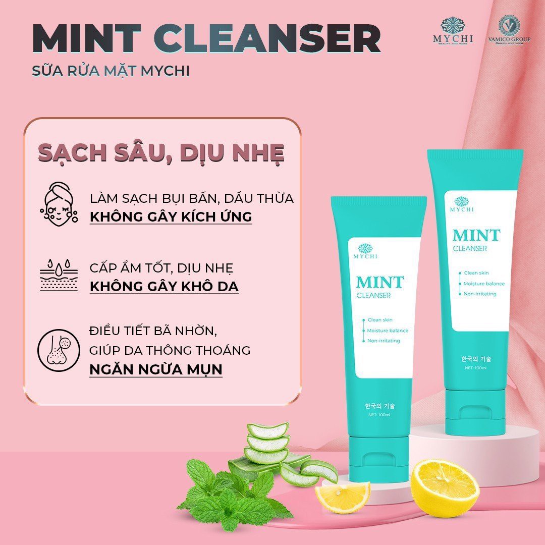 (mới) Sữa rủa mặt Mychi mint cleanser phiên bản to 100ml gấp 3,5 lần