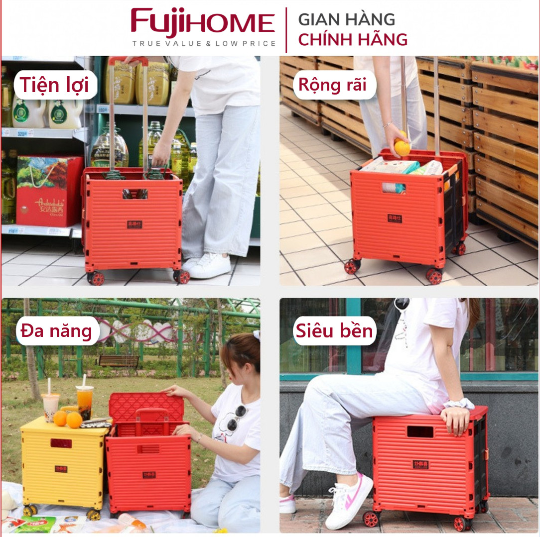 Xe đẩy hàng gấp gọn đi chợ 2 bánh Nhật Bản FUJIHOME, xe kéo hàng đi chợ gấp gọn mini siêu thị đa năng dùng cho ô tô