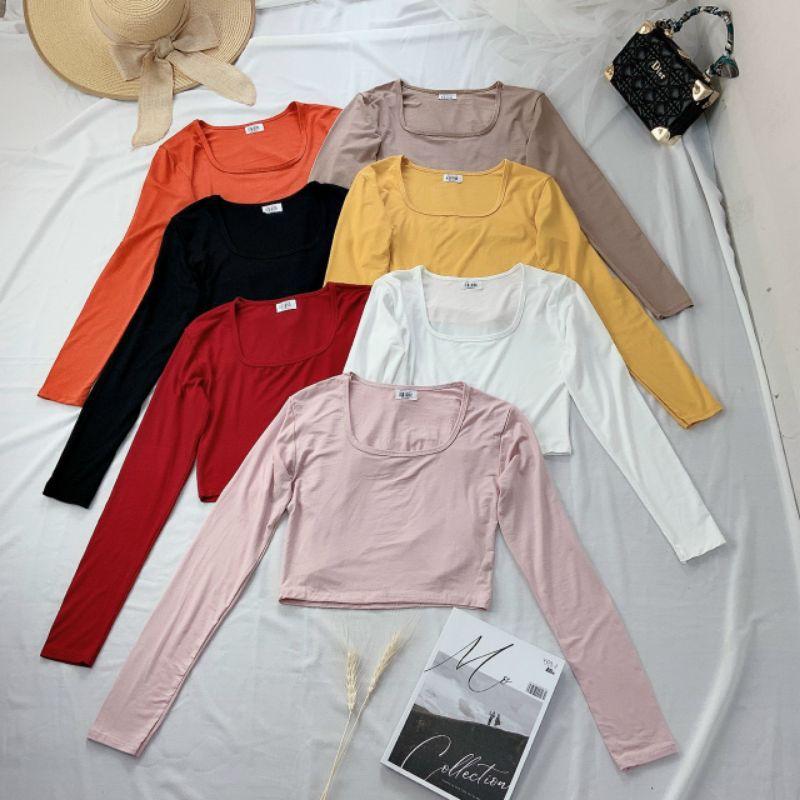 Áo thun body cổ vuông tay dài