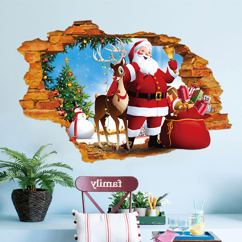 Decal trang trí giáng sinh Ông Già noel Cây Thông Người tuyết Vòng Hoa