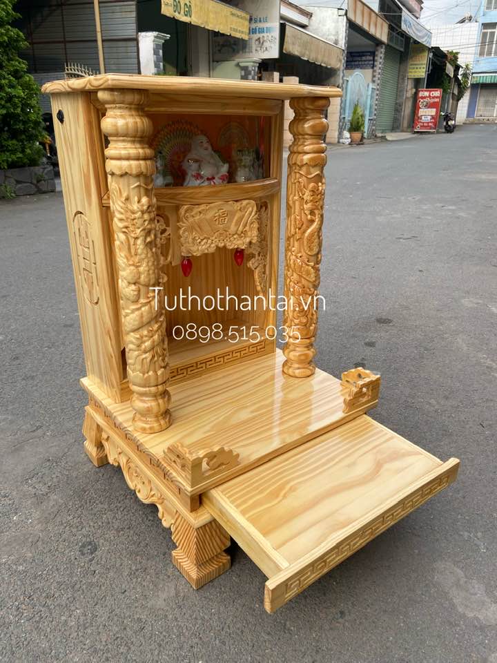 Bàn thờ thần tài gỗ Thông, có hộp đèn 48 x 81cm