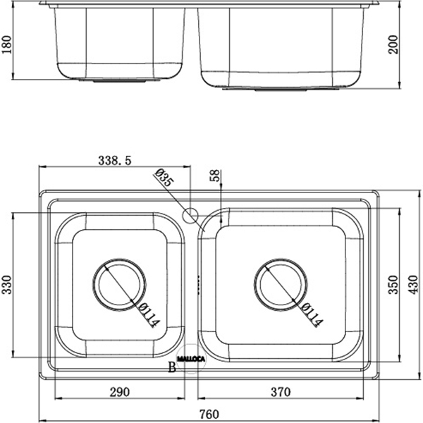 Chậu rửa chén Malloca Inox 304 - 2 Hố chậu MS 2076E