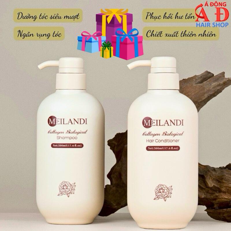 Cặp dầu gội xả Meilandi Collagen Biological tóc hư tổn xơ rối, giảm gãy rụng hương trà xanh