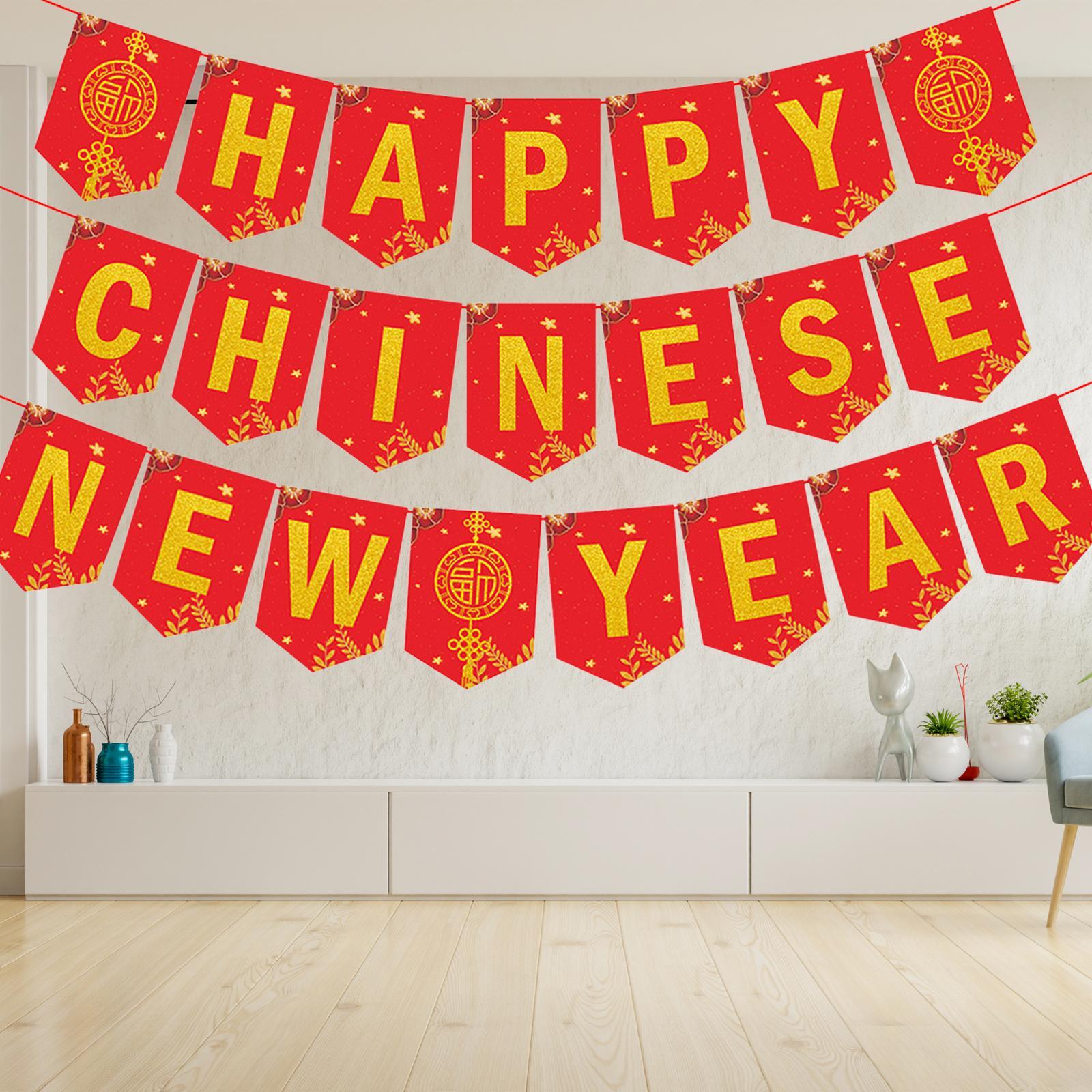 Happy Chinese New Year Banner Party Decorations Supplies Bunting Banner