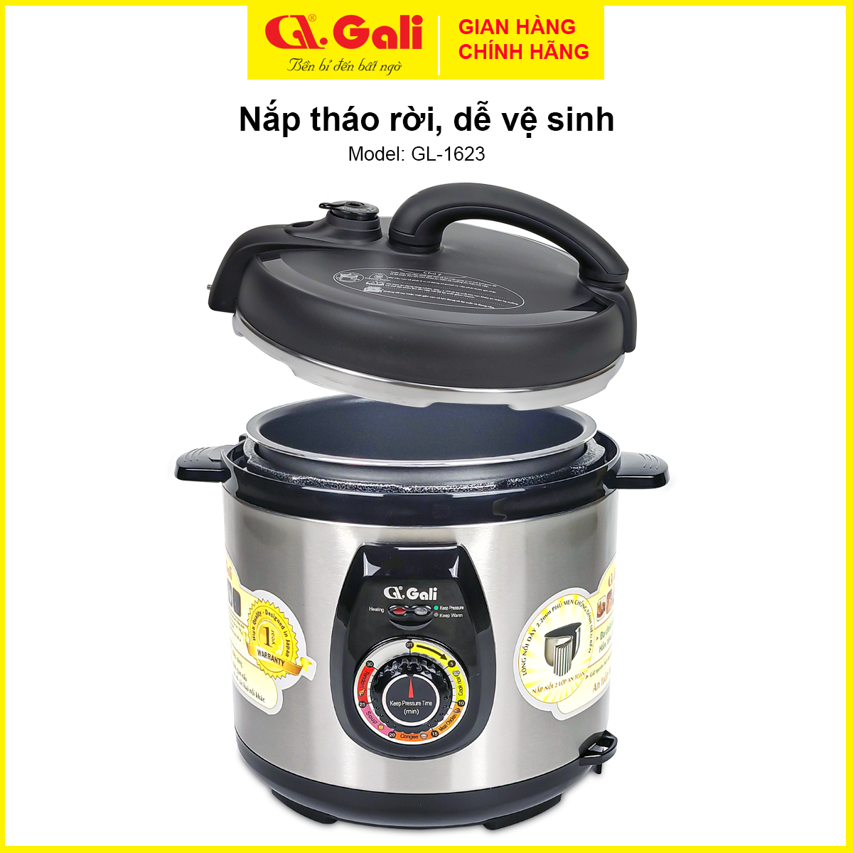 Nồi áp suất điện Gali 6 lít, đa chức năng nấu, hầm các loại thịt, tôm cua cá, ninh đậu, nấu chè, hàng chính hãng