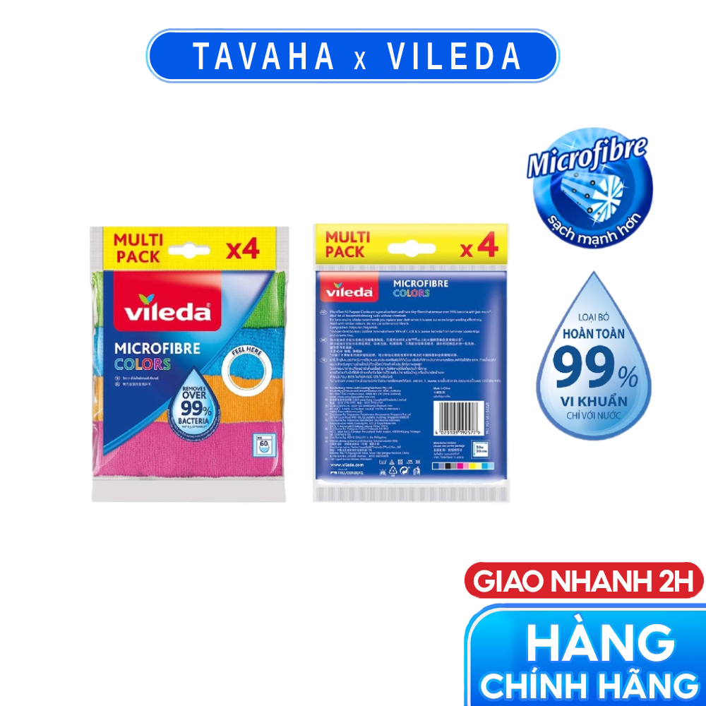 Khăn lau đa năng VILEDA sợi microfibre thấm hút mạnh, gói 4 chiếc -TSU156146