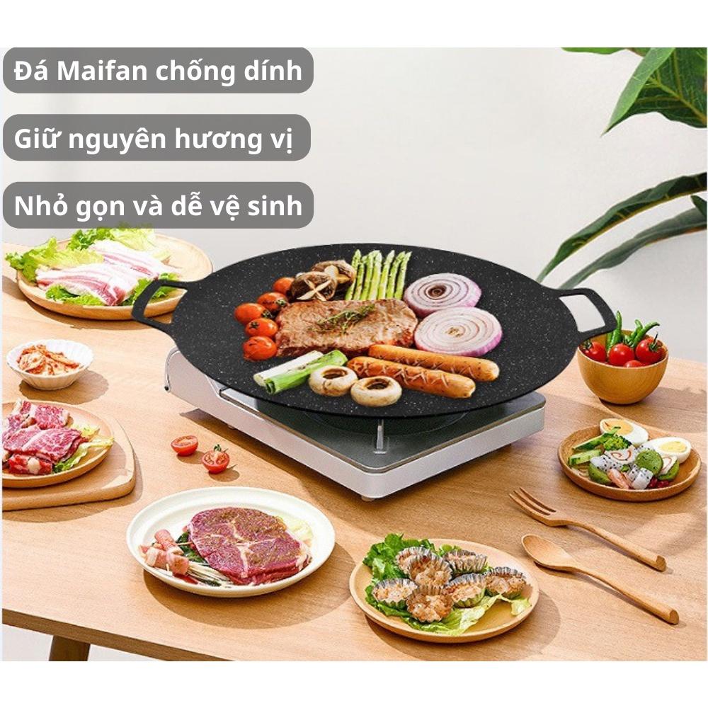 Chảo đá nướng chống dính, chảo nướng thịt phong cách Hàn Quốc không cần dầu Size 34