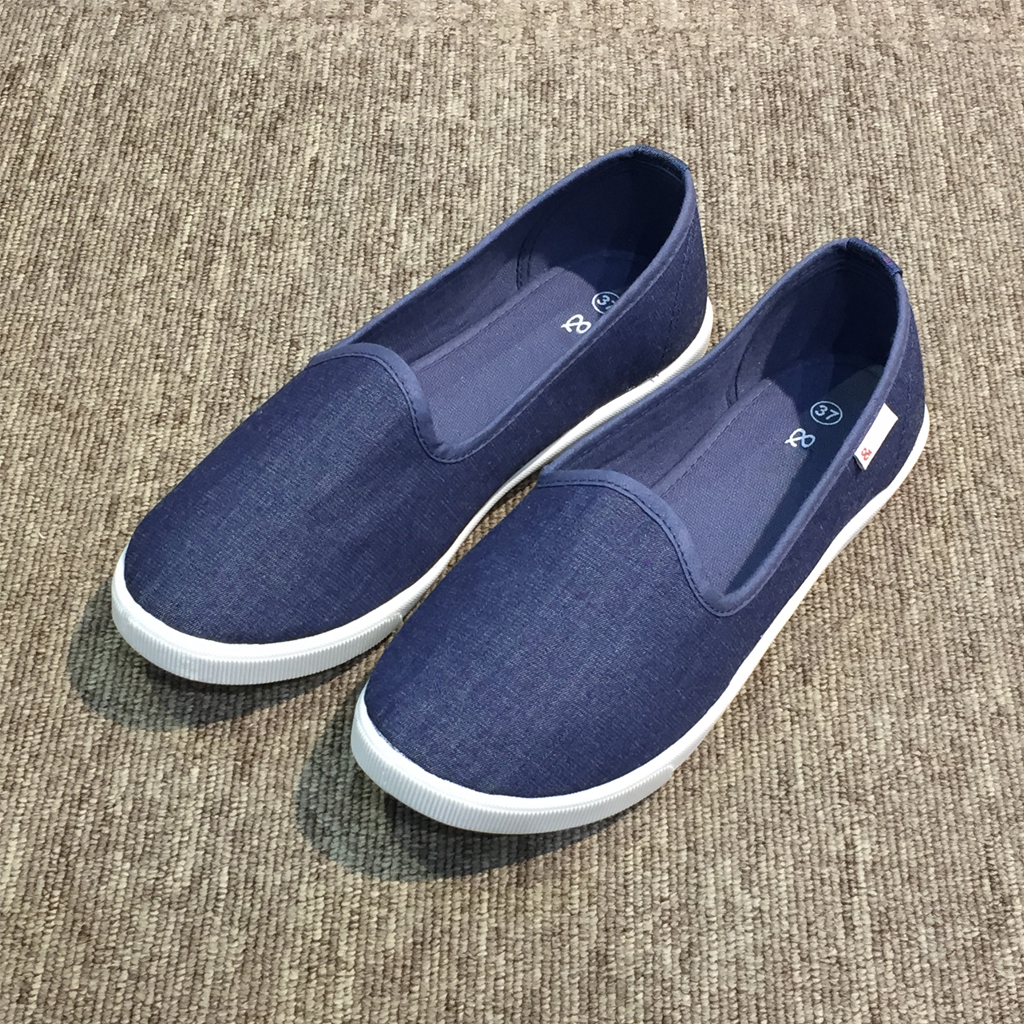 Giày slip on nữ mũi tròn búp bê siêu mềm êm chân chuyên dụng đi bộ tôn dáng đẹp - màu xanh jeans vải Canvas