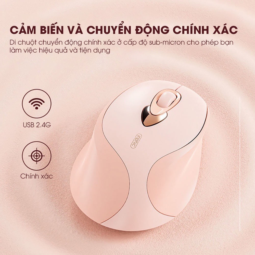 ￼Chuột máy tính không dây TEKKIN M8 cute màu hồng tự sạc pin dòng silent click chống ồn cho máy tính laptop masbook - hàng chính hãng