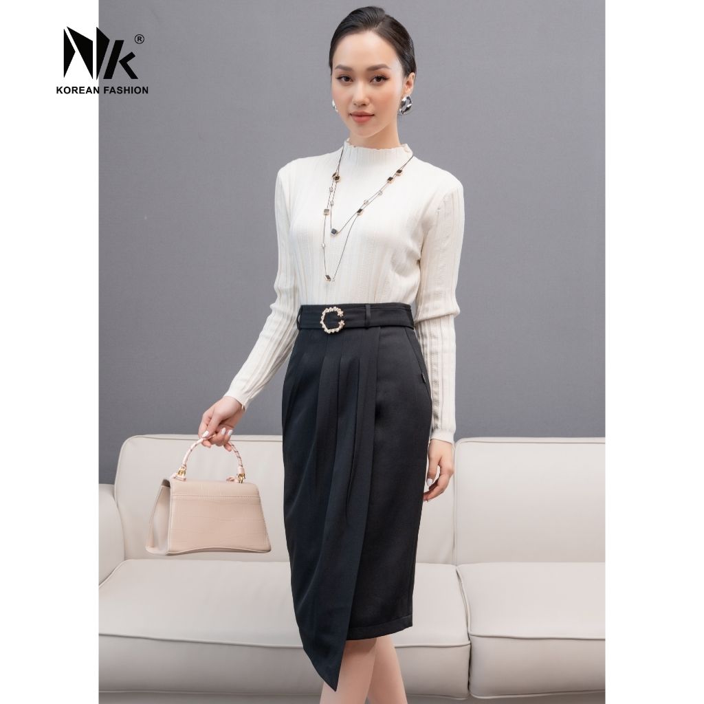 Chân Váy Dài Bút Chì Công Sở NK Fashion Thiết Kế Tà Lệch Độc Đáo Dáng Dài Sang Trọng Kèm Đai NKCV2110002