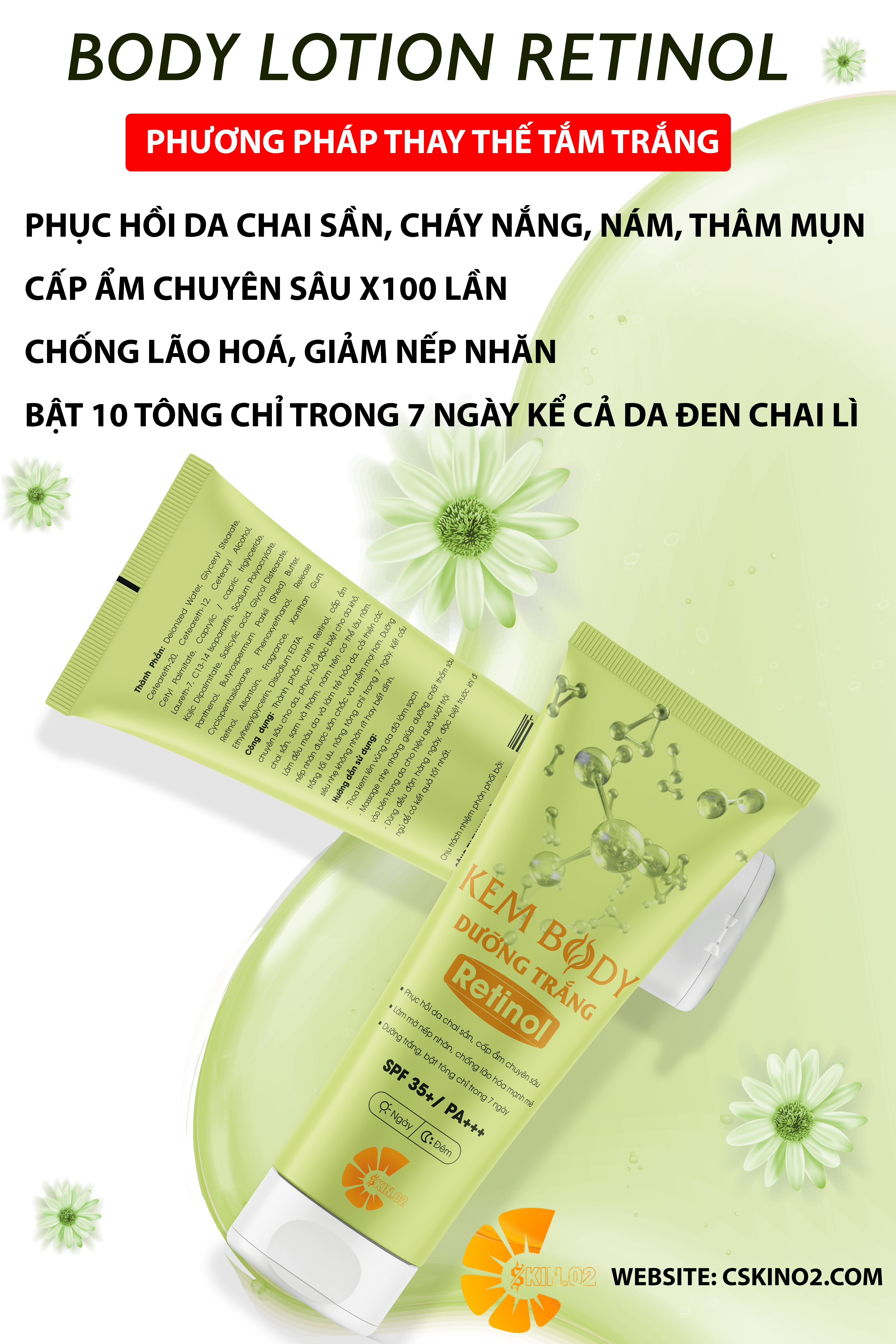 Chăm Sóc Da - C SKIN.02 - COMBO5 - BODY LOTION RETINOL - Dưỡng Trắng Cấp Ẩm Chuyên Sâu