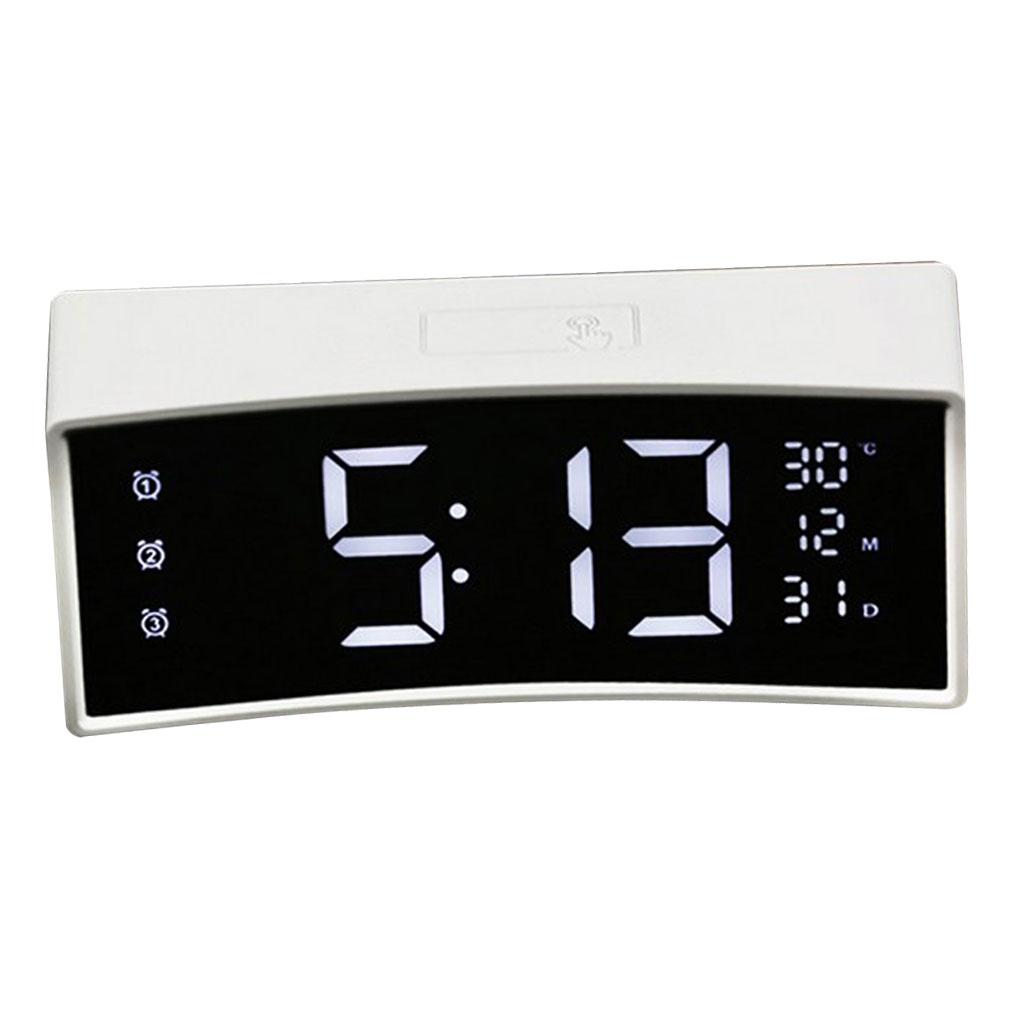 Multifunctional Arc-shaped LED Screen Electronic Digital Alarm Clock White