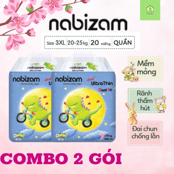 Combo 2 gói tã/bỉm Hàn Quốc Nabizam Ultrathin size XXXL20 miếng
