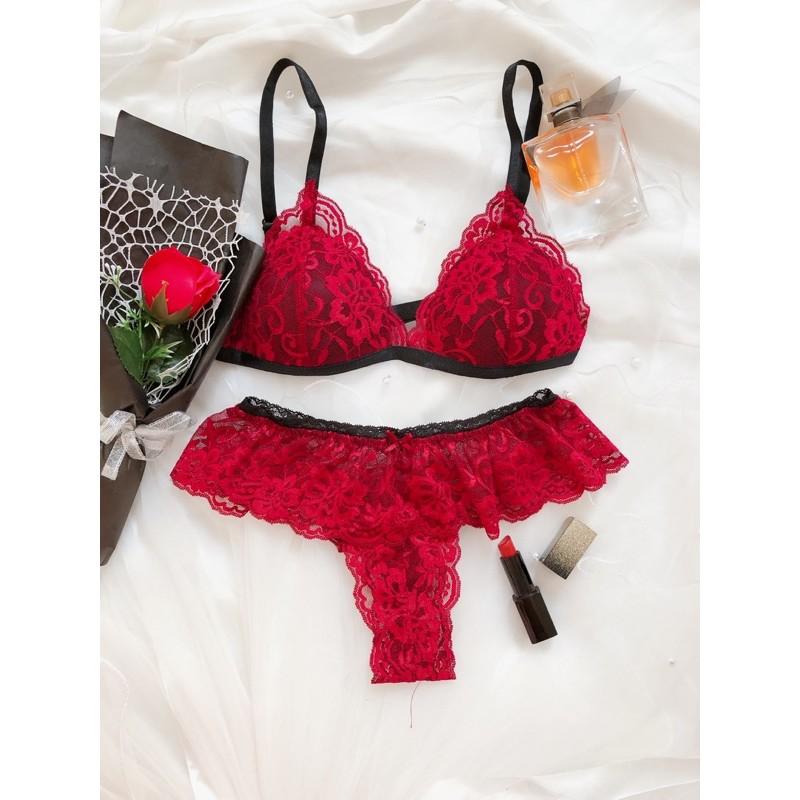 Gaia red - Set lót ren áo bra không gọng mút mỏng