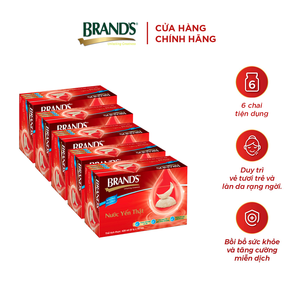 Combo 5 Nước yến thật BRAND'S Không Đường (70 ml x 30 lọ)