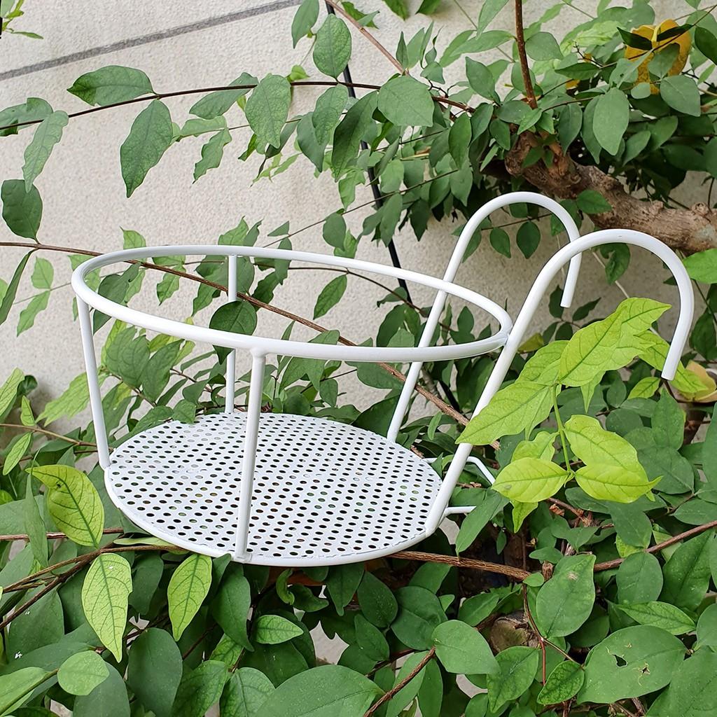 Móc tròn treo hoa bằng sắt đặc sơn tĩnh điện có lưới đỡ chậu 22cm-Loại dày