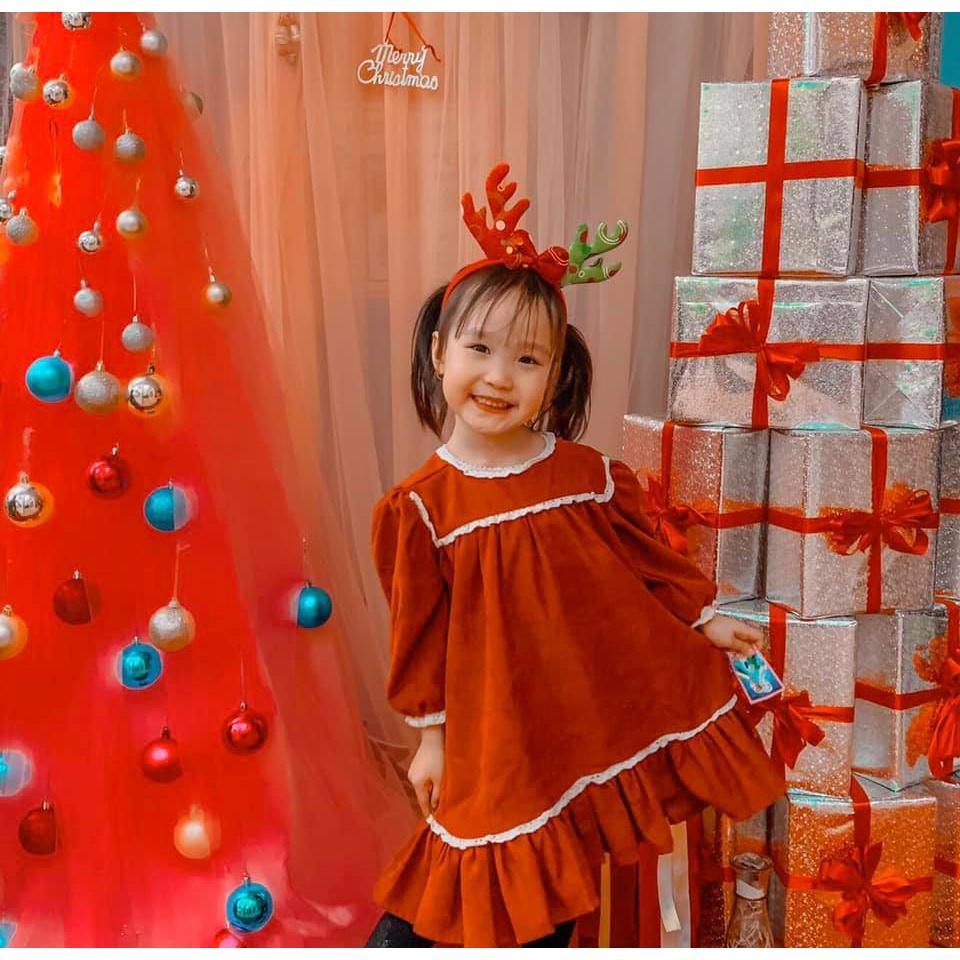 Váy nhung viền ren ROSIE V04 chất nhung mịn mềm cho bé gái từ 7-36kg