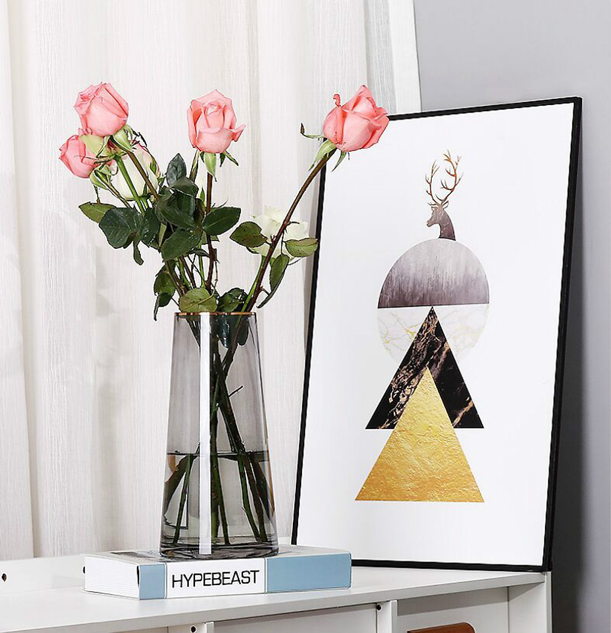 Lọ hoa thủy tinh viền vàng decor để bàn trang trí nội thất - Lọ hoa Bắc Âu
