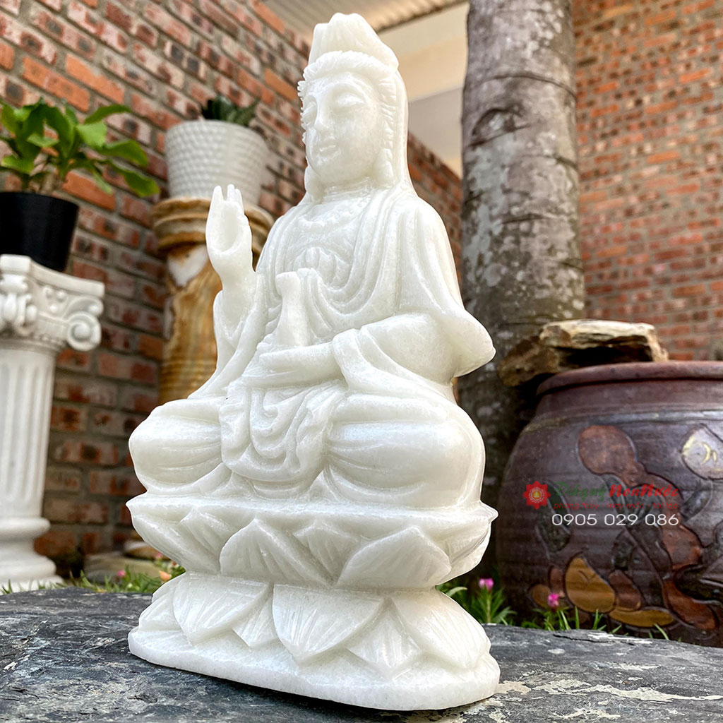 Tượng Phật quan âm đá trắng 25cm - đá Non Nước