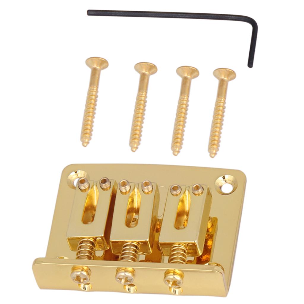 2X Guitar Bridge with Wrench Screw Set for 3 String Electric Gold