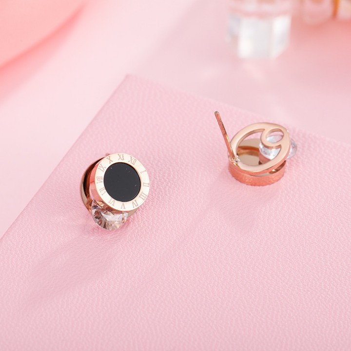 Bông Tai Hình Tròn Kẹp Viên Đá Titan Ko Đen Cao Cấp TT 2146 - TT 2146