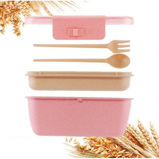 Bộ Hộp Cơm Lúa Mạch 2 Tầng 800ml Tặng Kèm Cốc Sứ Sang Trọng