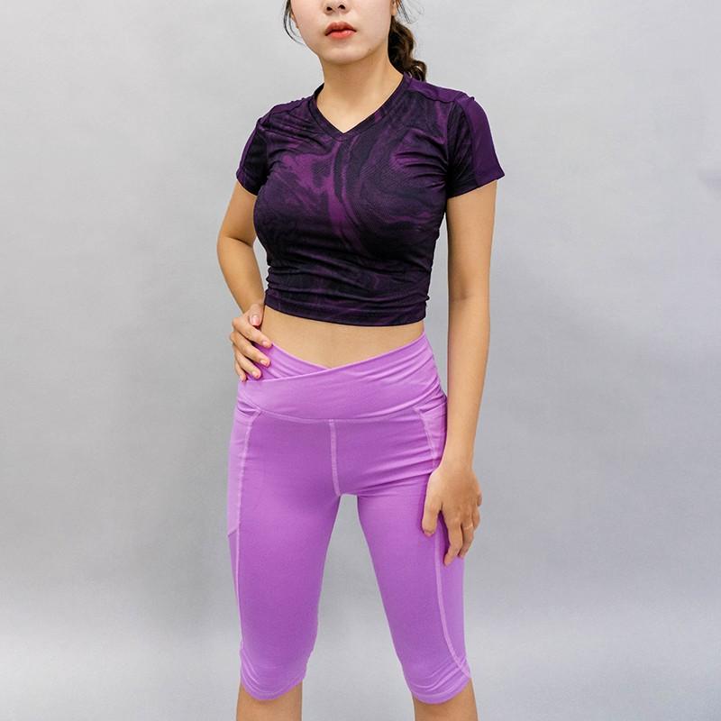 Set Thể Thao Tập Gym, Yoga Quần Biker Lửng + Áo Croptop Phối Lưới Vai CH00004