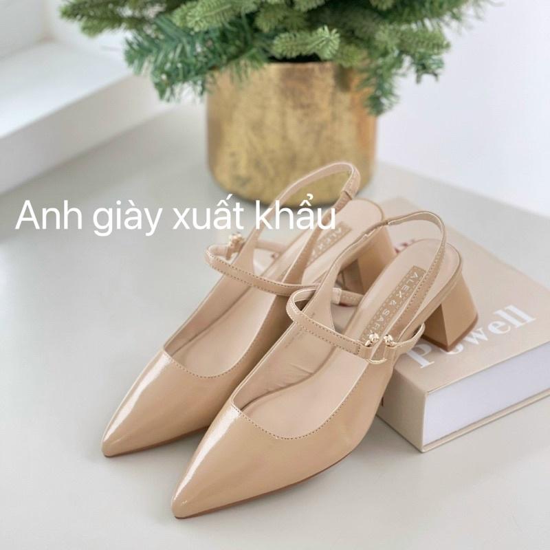 CG90 - Giày bít mũi hở gót, mũi nhọn gót vuông 5p VNXK