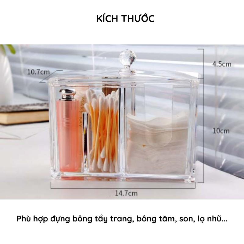 Hộp đựng bông tẩy trang và tăm bông bằng mica trong suốt dày dặn IMA, hộp đựng trang sức tiện lợi cao cấp