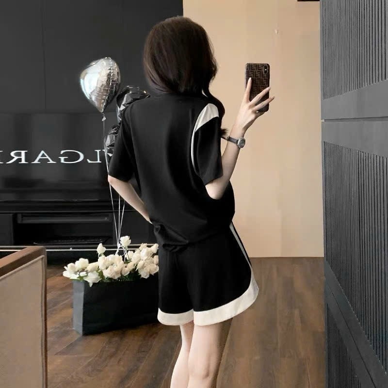 Set bộ short thun nữ phối viền đính đá (Hàng nhập)