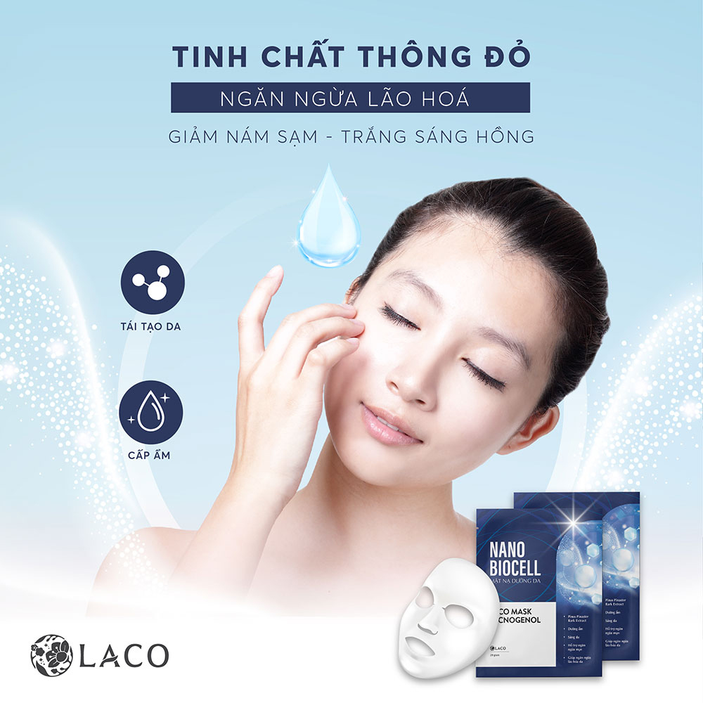 Mặt nạ giấy Laco Biocell xanh - Thải độc, phục hồi da, giảm lão hóa, trẻ hóa làn da, giúp mờ nám và nếp nhăn, tái tạo làn da tươi trẻ với công nghệ nano biocell tăng hiệu quả gấp 20 lần - Sản phẩm chính hãng