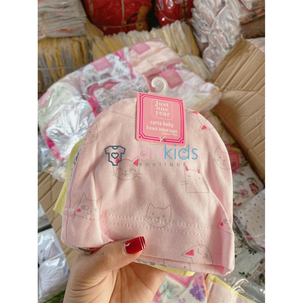 Set 5 mũ sơ sinh cotton Carter mềm mịn cho bé dưới 6 tháng tuổi