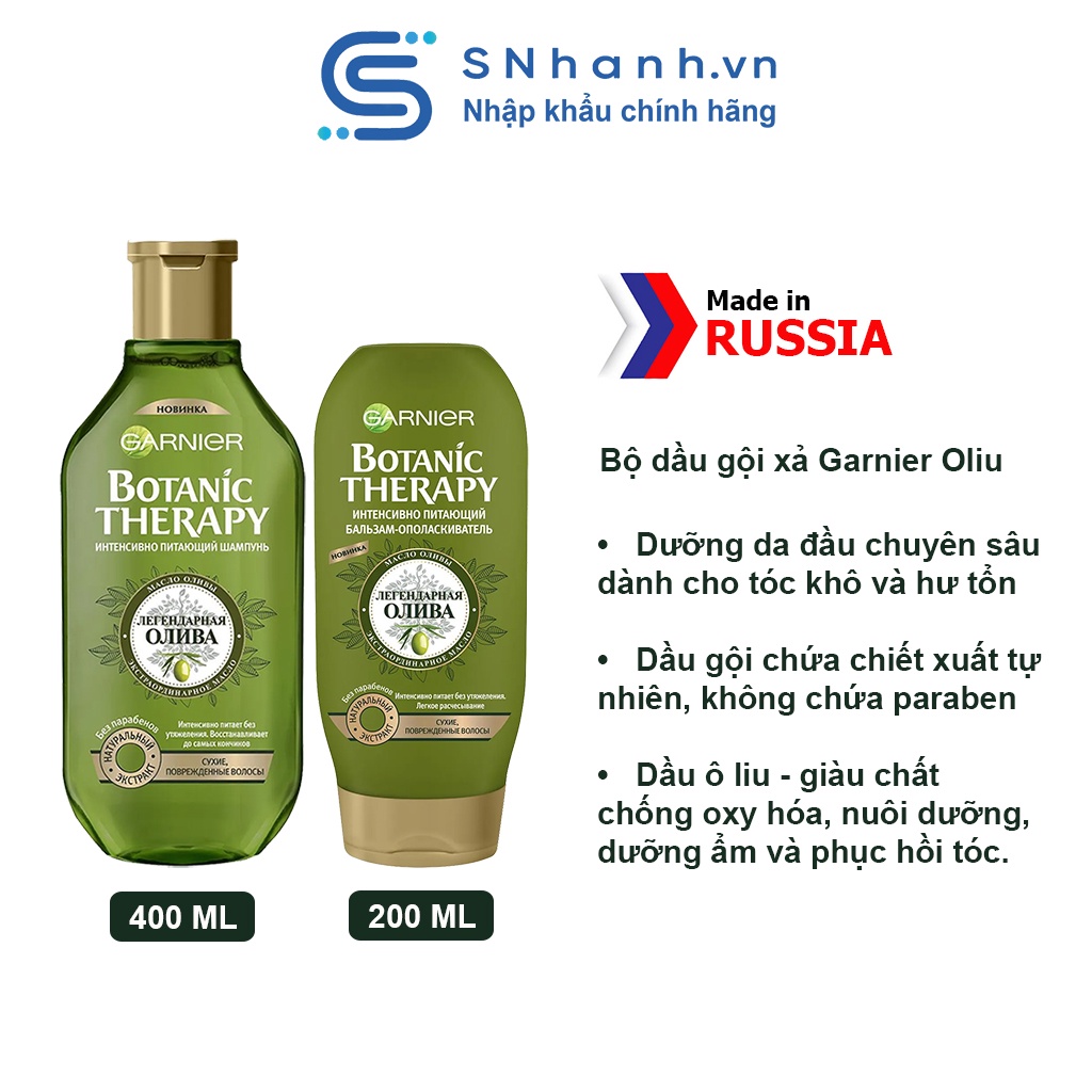 Bộ dầu gội xả Garnier Oliu dưỡng da đầu chuyên sâu dành cho tóc khô và hư tổn 400ml