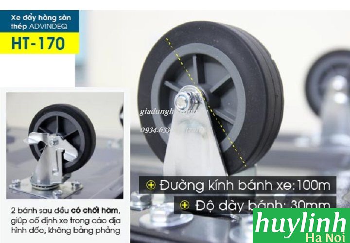 Xe kéo đẩy hàng sàn thép Advindeq HT-170 - Tải trọng 170kg - Chính hãng