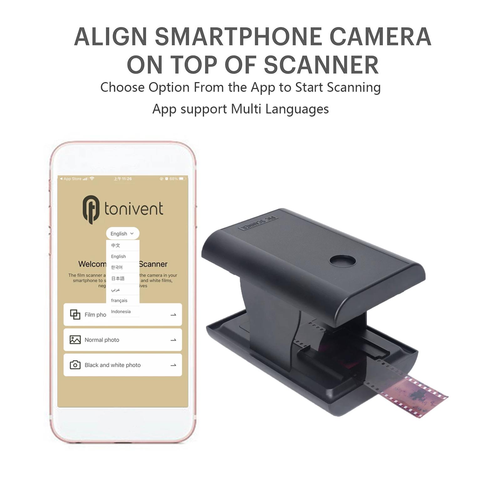 TON169 Mobile Film and Slide Scanner for 35 Negatives and Slides with LED Backlight Free APP Foldable Novelty Scanner
