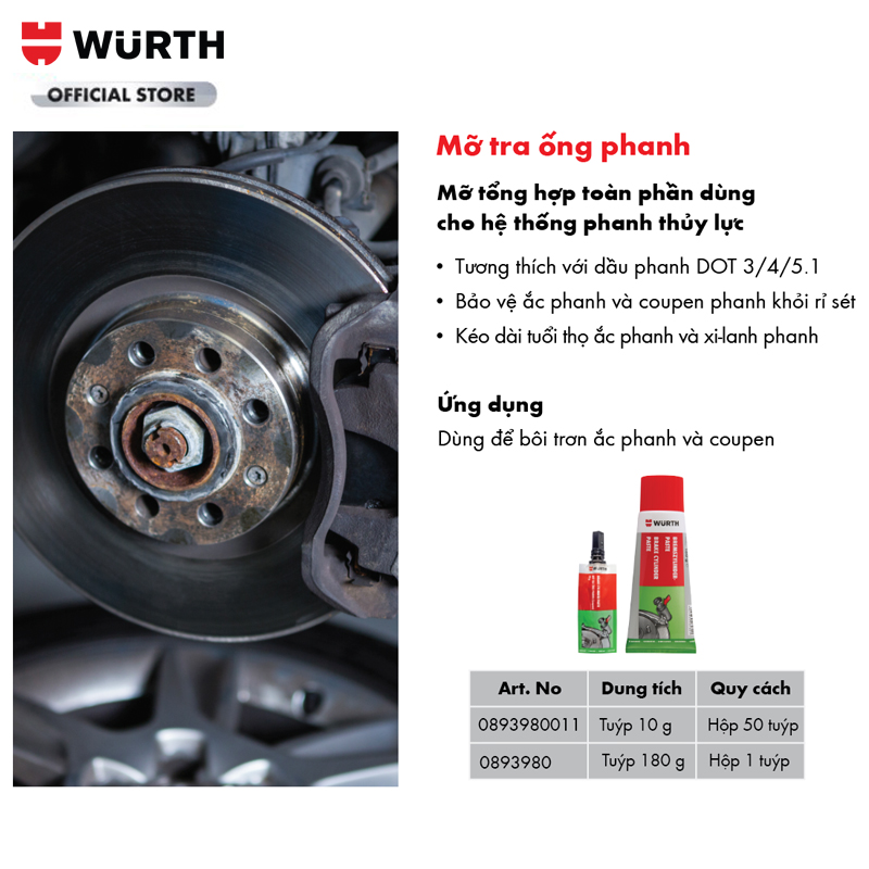 Wurth Combo 2 Loại Mỡ Chuyên Dụng Cho Ô tô Mỡ Tra Ống Phanh 10g Và Mỡ Tra Má Phanh 5,5ml