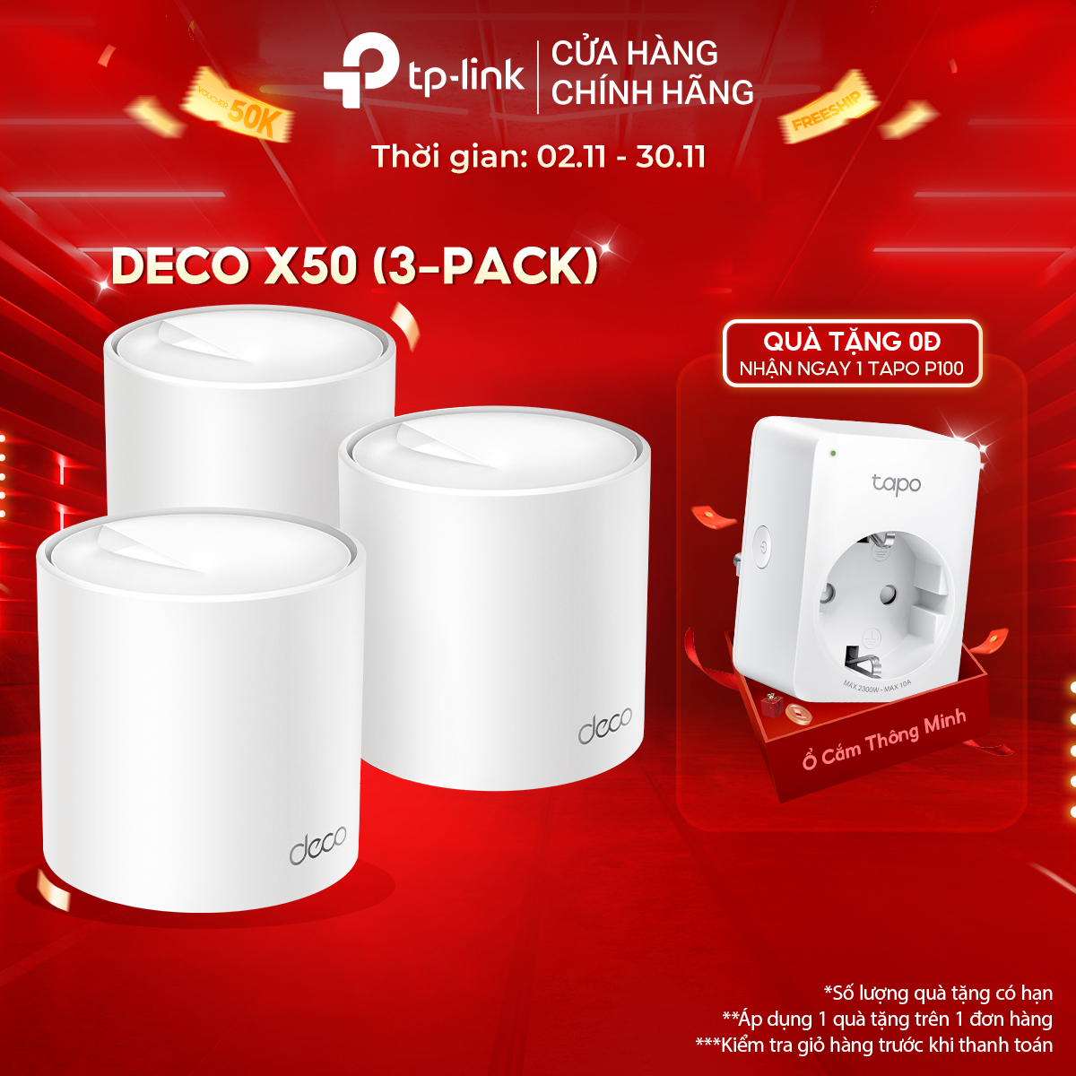 Bộ Phát Wifi Mesh TP-Link Deco X50 Chuẩn WiFi 6 AX3000 - Hàng Chính Hãng