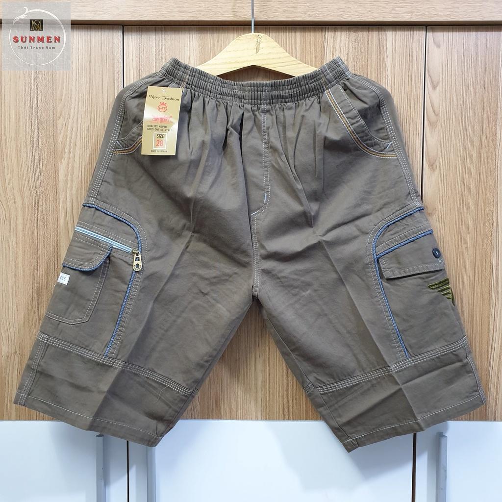 Quần Short Nam Kaki Lụa Nai Túi Hộp Lưng Thun Co Giãn From Rộng Thoải Mái Có Túi Khóa Kéo SUNMEN Size Từ 28 - 38