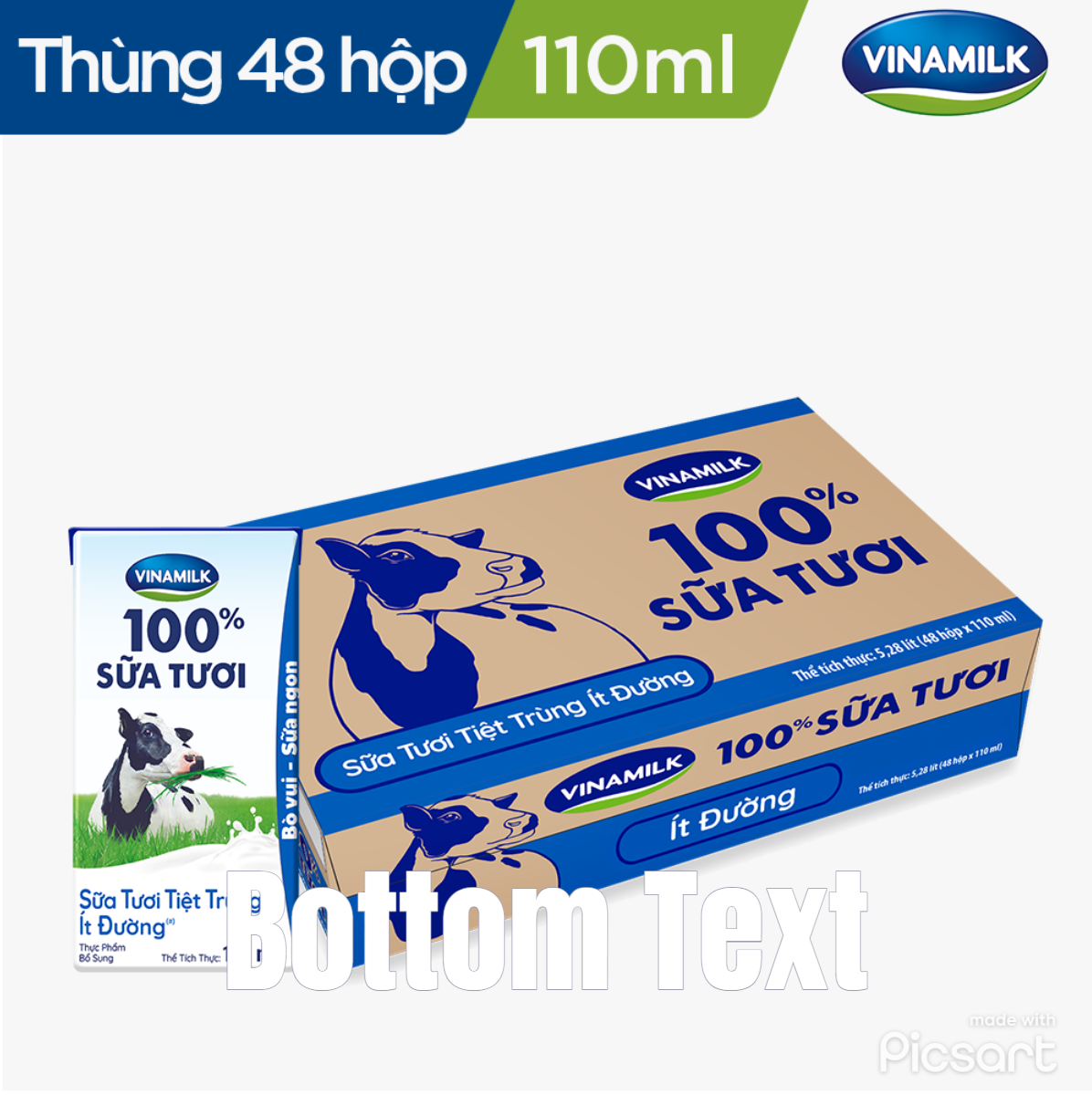 Thùng 48 hộp Sữa tươi tiệt trùng Vinamilk 100% Ít đường - 110ml