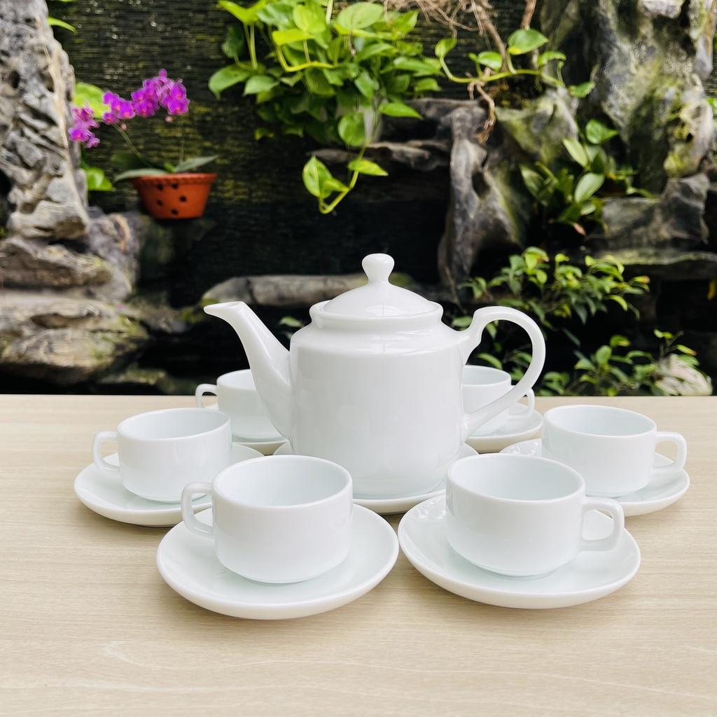 Vuông HK - Dáng Tiệp - Ấm Chén Trắng Đẹp - Ấm Chén Bát Tràng Cao Cấp - Bộ Trà Sang Chảnh - Vitaminceramics