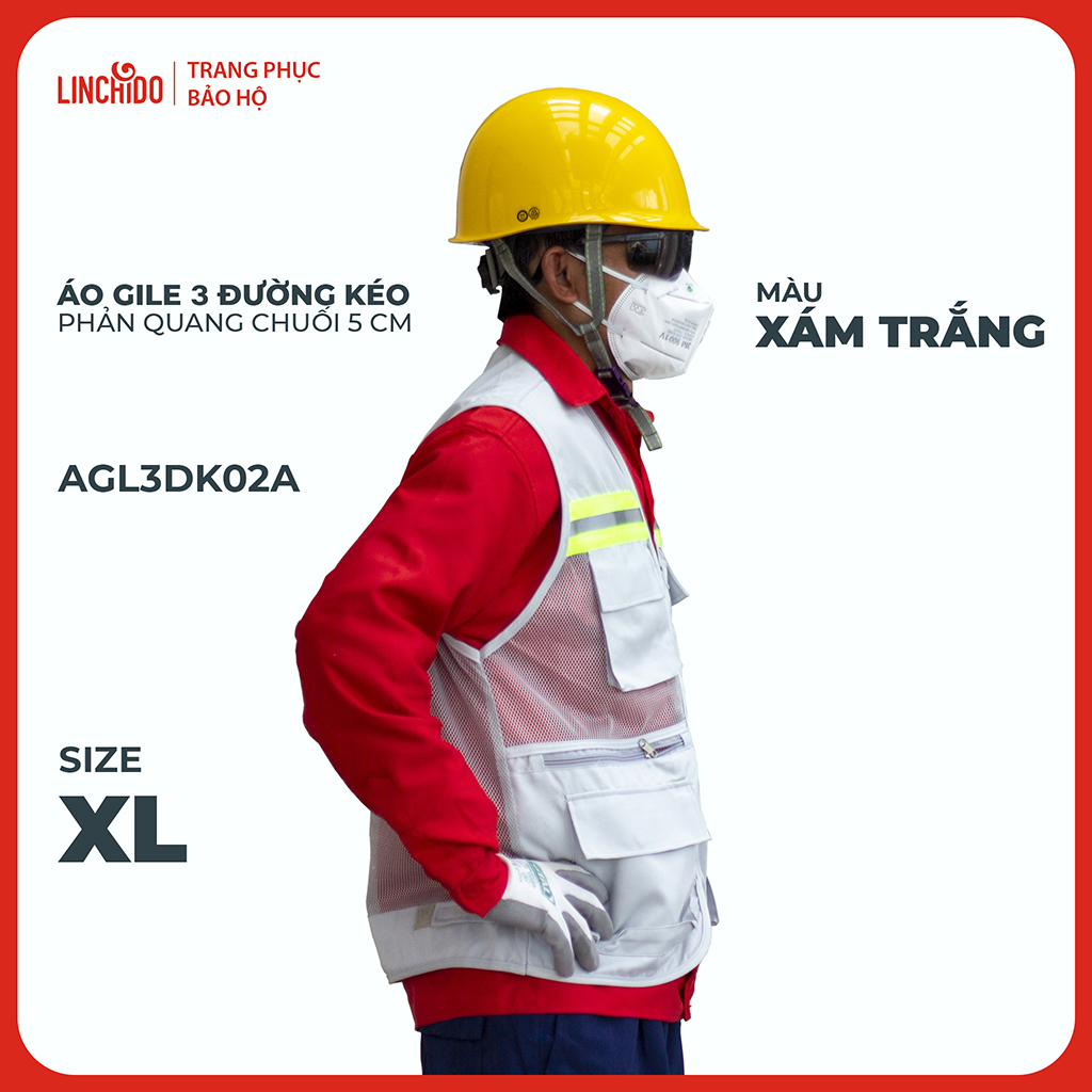 Áo Gile Kỹ Sư, Giám Sát Công Trình, Bảo Hộ Lao Động, 3 Đường Kéo, 6 Túi - Mã AGL3DK02A