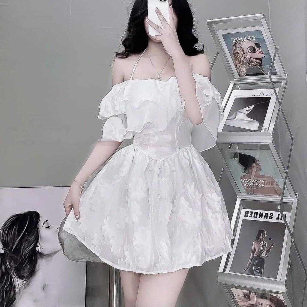 Đầm Xòe Trễ Vai Bèo Cột Dây - D0556