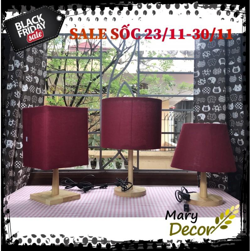 Đèn ngủ để bàn kết hợp đèn ngủ đầu giường chao vải canvas vintage, chân gỗ trang trí Hàn Quốc - Đỏ - DB-Y02 ( tặng kèm bóng)
