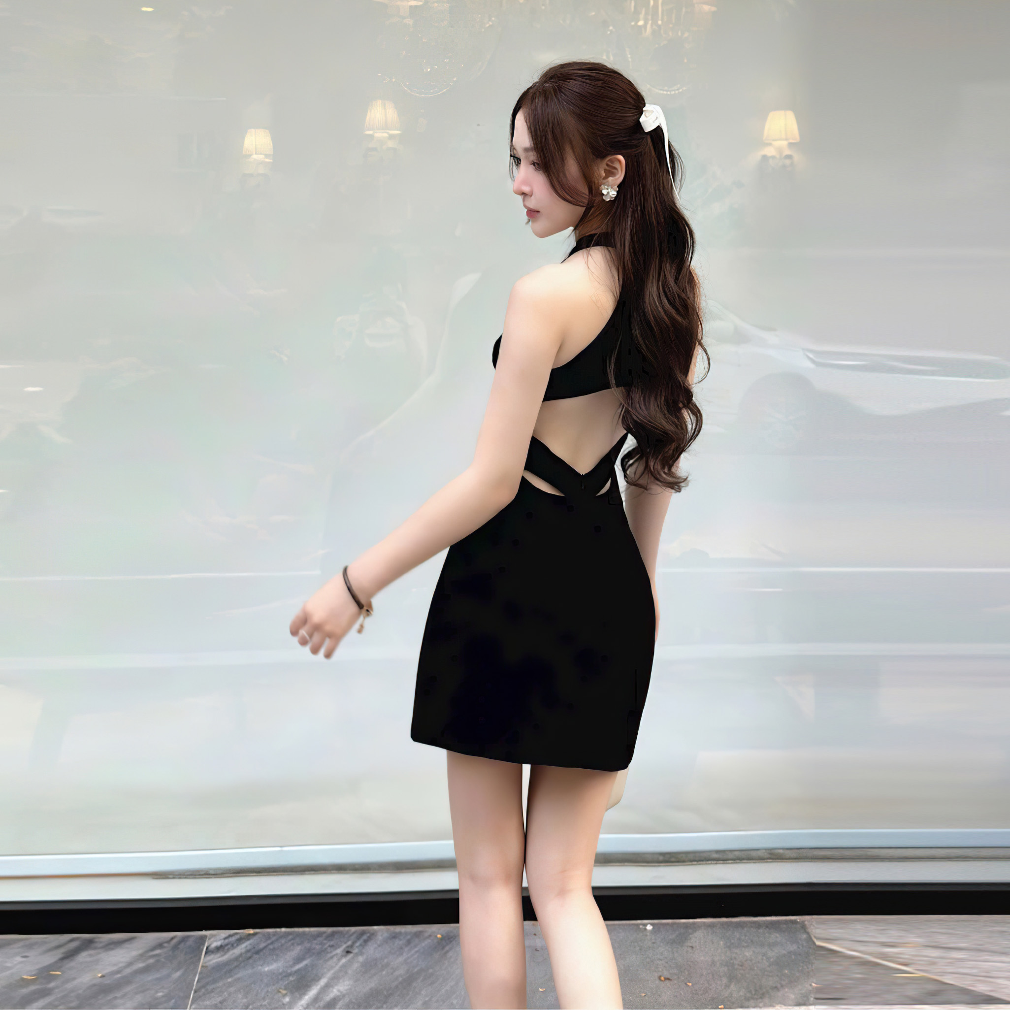 Đầm hở lưng dự tiệc MINA thiết kế cổ yếm dáng ngắn ôm body chất liệu Cotton Nhật - MN253