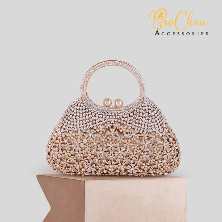 Ví Clutch Cầm Tay Đi Tiệc Đính Đá Pha Lê Swarovski Cao Cấp Bảo Châu-VI-SW