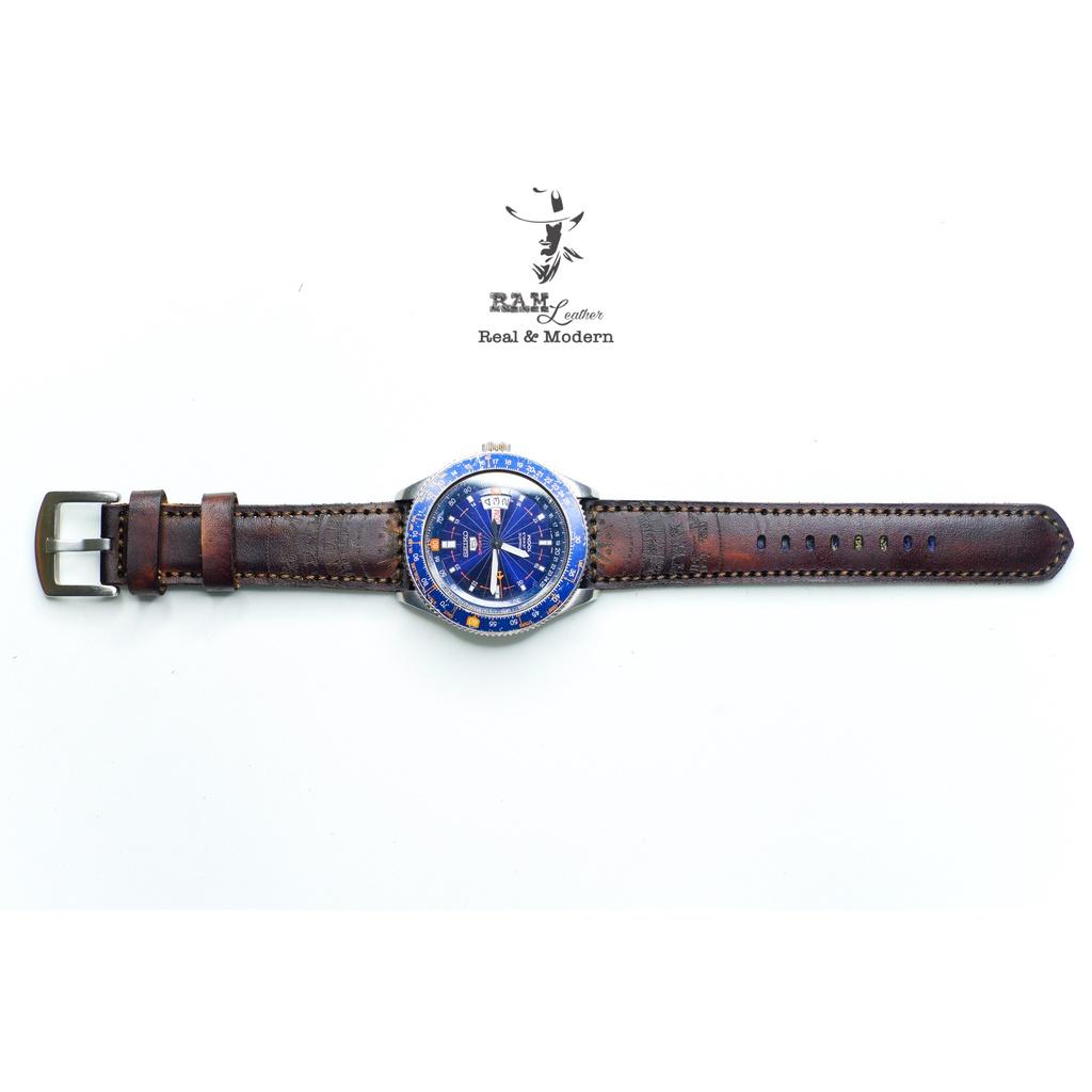 Dây đồng hồ trống đồng da bò thảo mộc vegtan cao cấp màu gỗ mahogany bền chắc - chính hãng RAM Leather