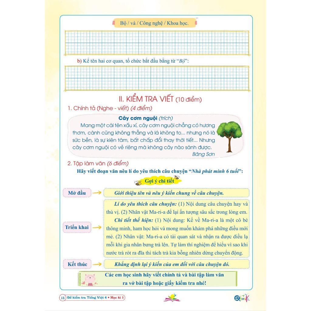 Sách Đề Kiểm Tra Tiếng Việt Lớp 4 - Học Kì 1 - Kết Nối Tri Thức Với Cuộc Sống (1 cuốn) - Bản Quyền