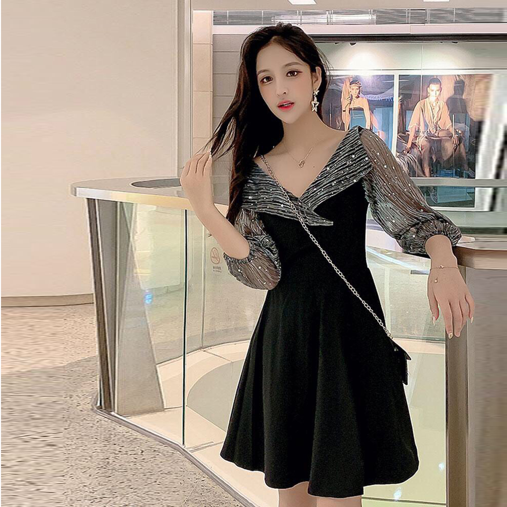 Đầm Xòe Đen Phối Kim Tuyến - Size M