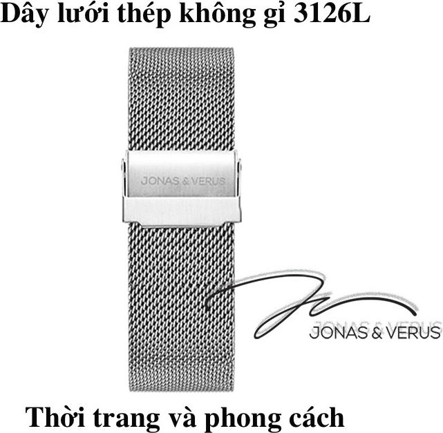 Đồng hồ đeo tay Nam hiệu JONAS & VERUS Y01544-A0.WWBBW, Máy Cơ (Automatic), Kính mo tráng sapphire, Dây lưới thép không gỉ 316L